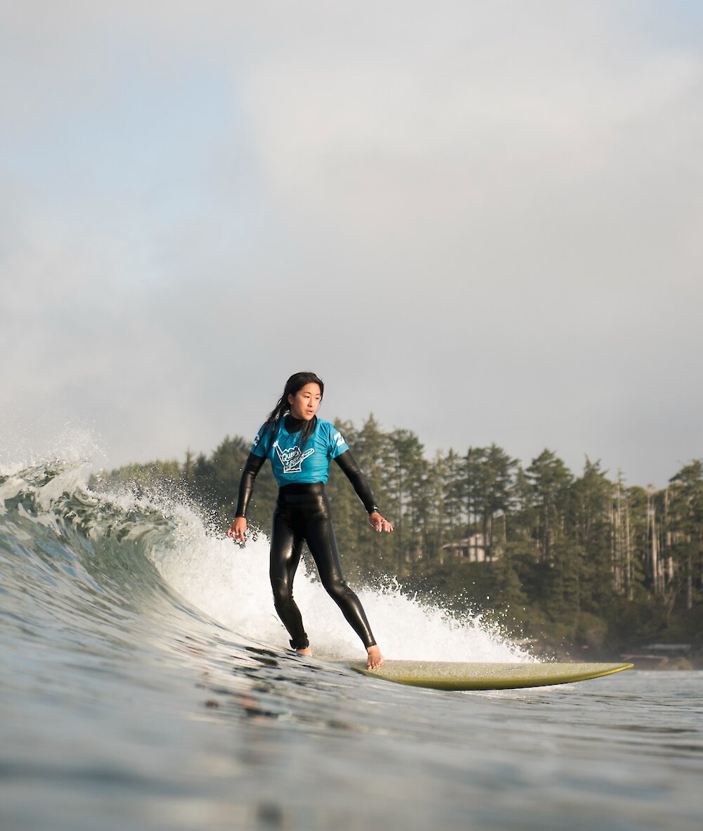 Person riding a wave on a surfboard