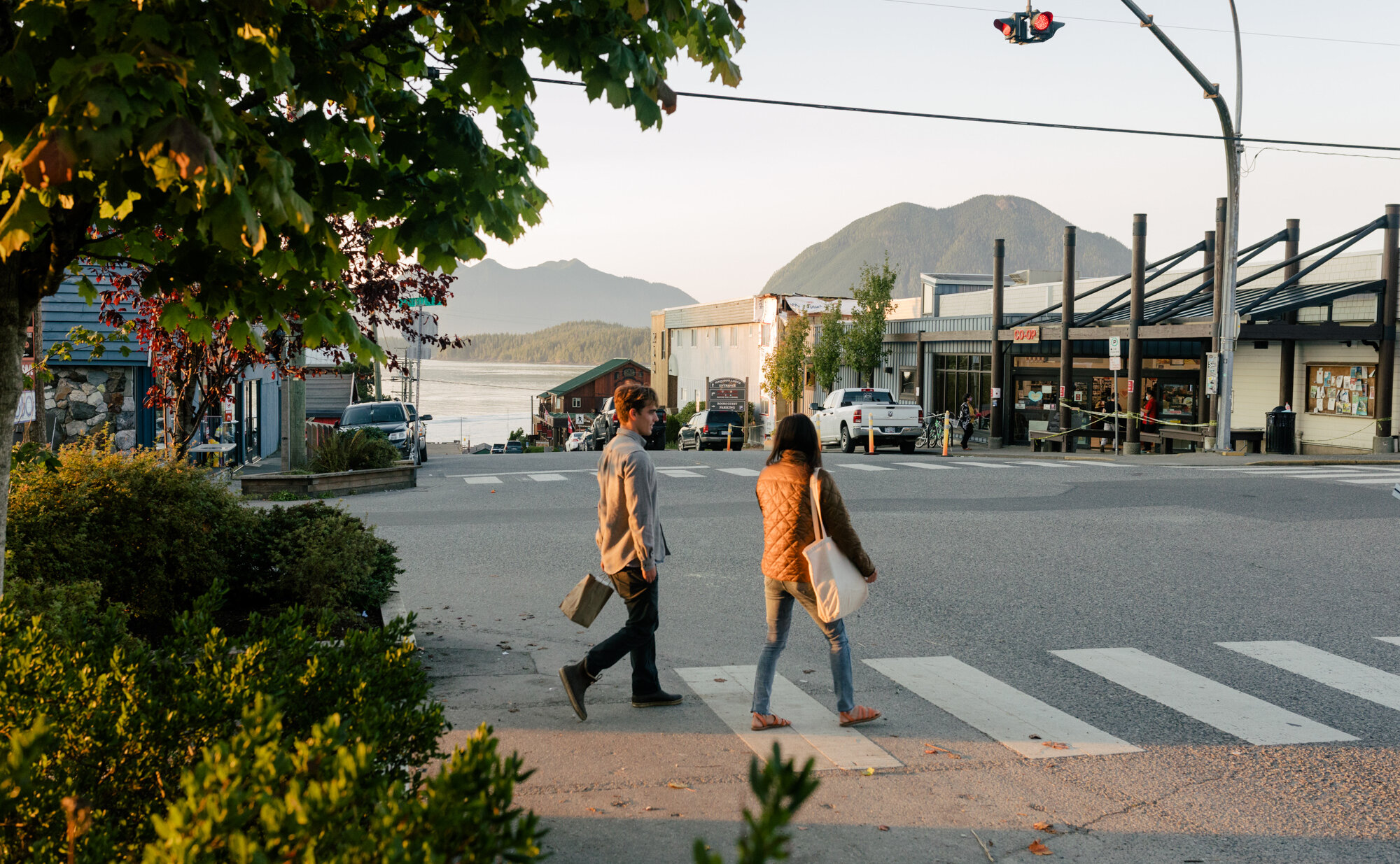 Crossing the crosswalk in town