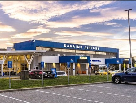 Nanaimo Airport exterior view with colourful sky