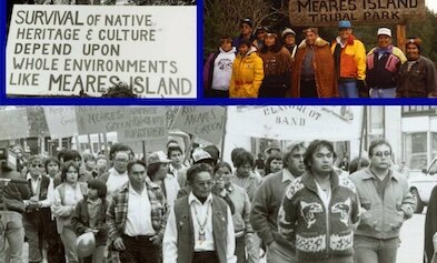 First Nations men marching in protest