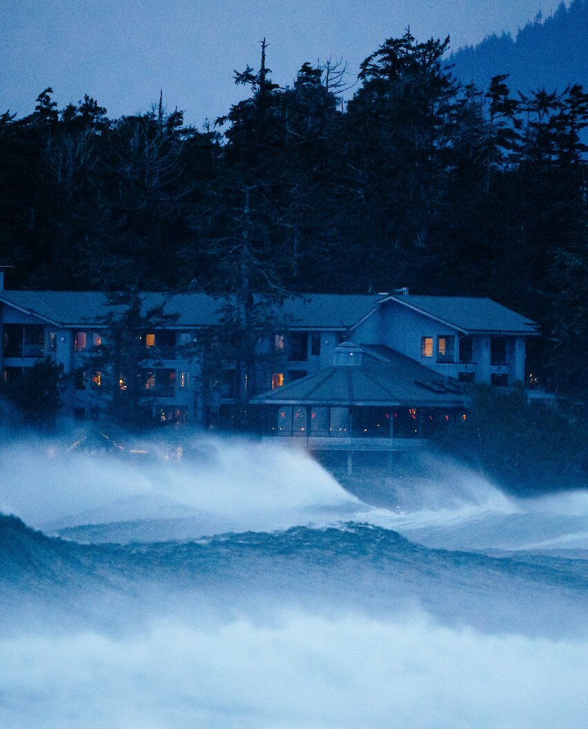 waves rolling in front of the Wickaninnish Inn