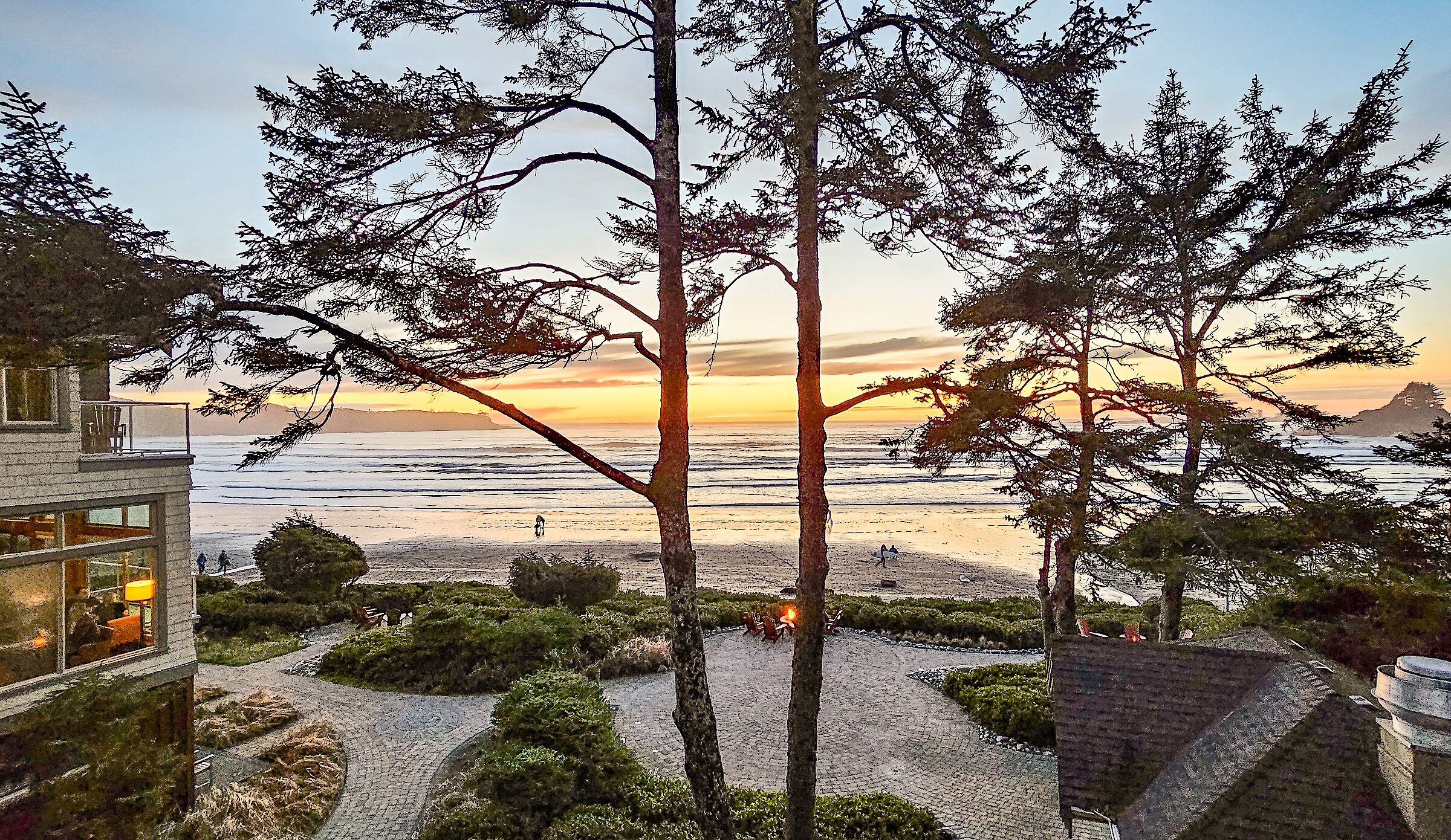 Cox bay Beach and Long Beach Lodge Resort at sunset