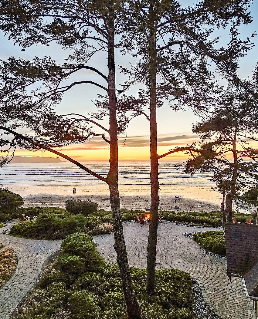 Cox bay Beach and Long Beach Lodge Resort at sunset