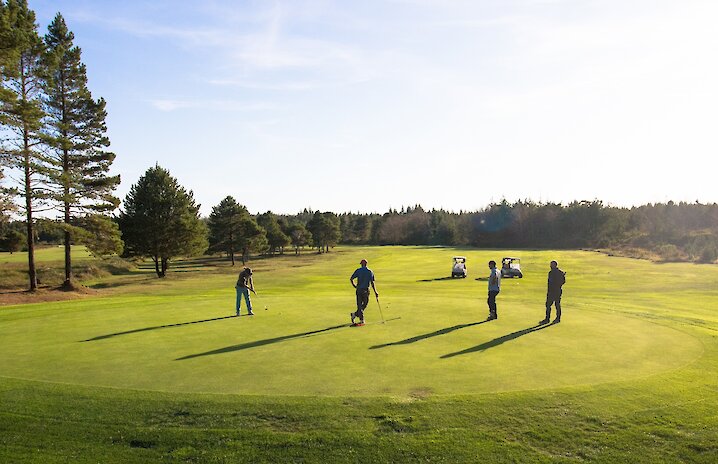 Golfers putting on a green on a sunny day at Long Beach Golf Course