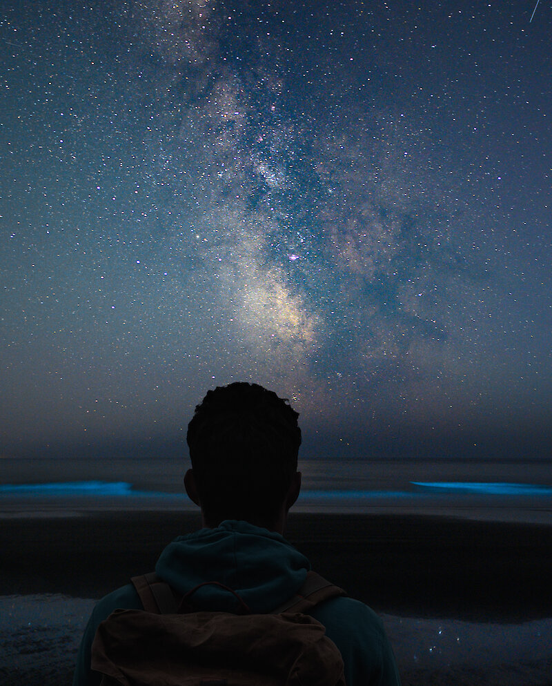 Shadow of a person looking at the Milky Way